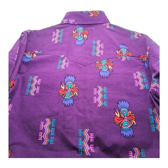 Vintage WRANGLER Cowboy Cut Western Button Down Shirt 15½ 34 X Long Single Stitc - Picture 11 of 16